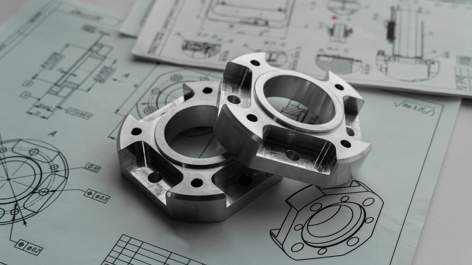 Teknik çizimler üzerinde makine parçaları