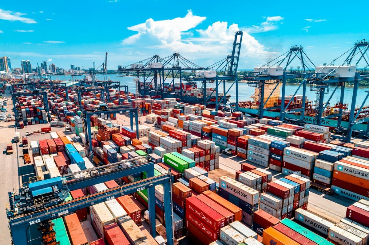 Stacked containers at an export port