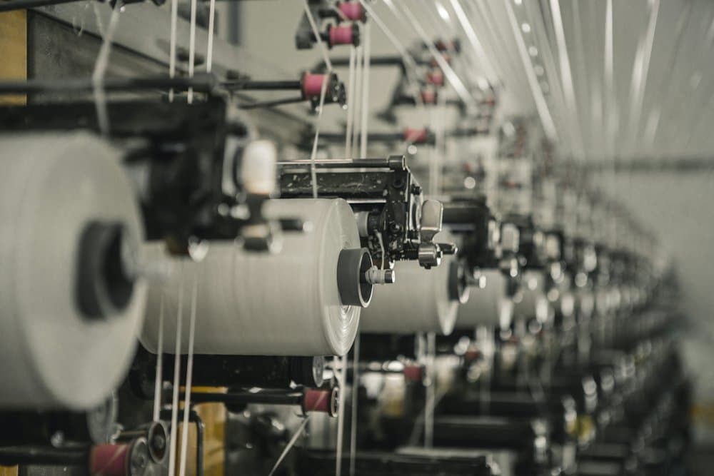 Spinning machines in a textile factory