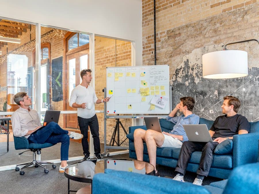 Team meeting at a whiteboard